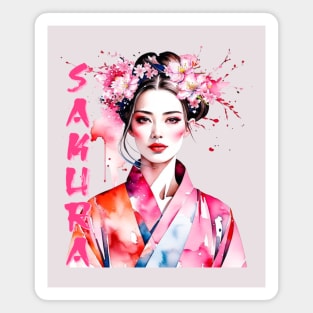 Watercolor Sakura Woman Magnet